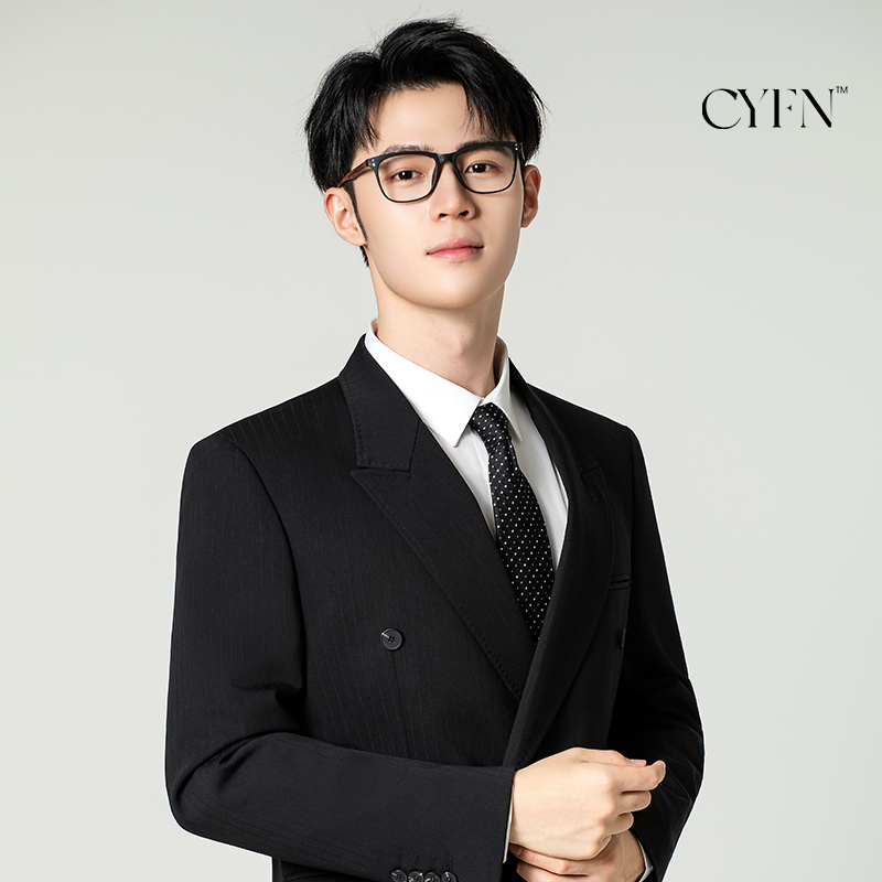 黑色修身商务西装两粒单排扣西服套装长裤婚礼结婚西装【春与飞鸟】