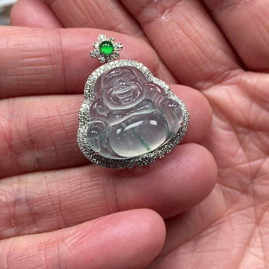 翡翠颈饰18K金镶嵌筑****馆佛公