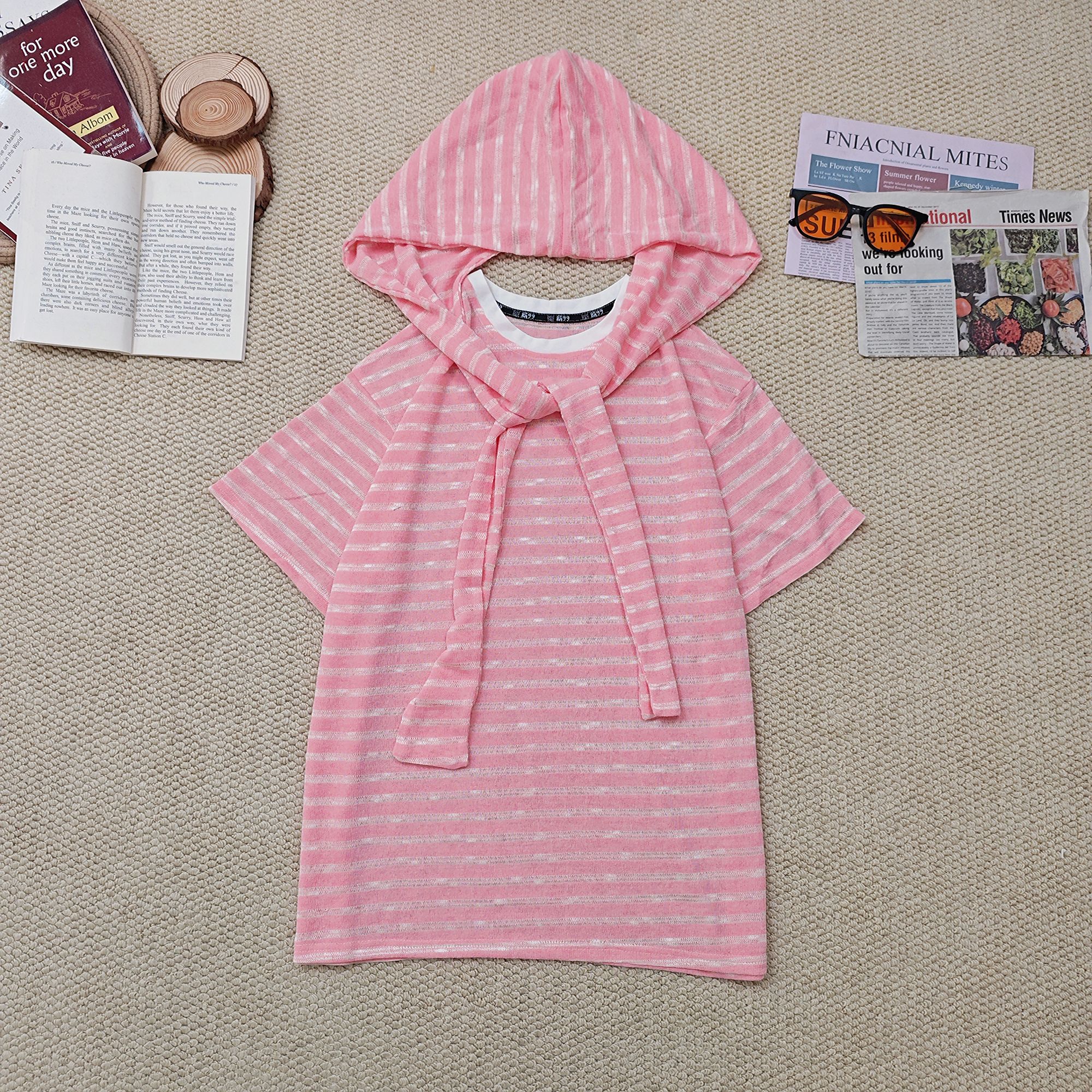 2025夏季新款时尚休闲条纹带披肩防晒针织短袖1662