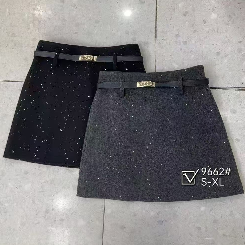 【毛呢细闪】2025秋冬细闪亮片半身裙配腰带防走光气质小个子A字