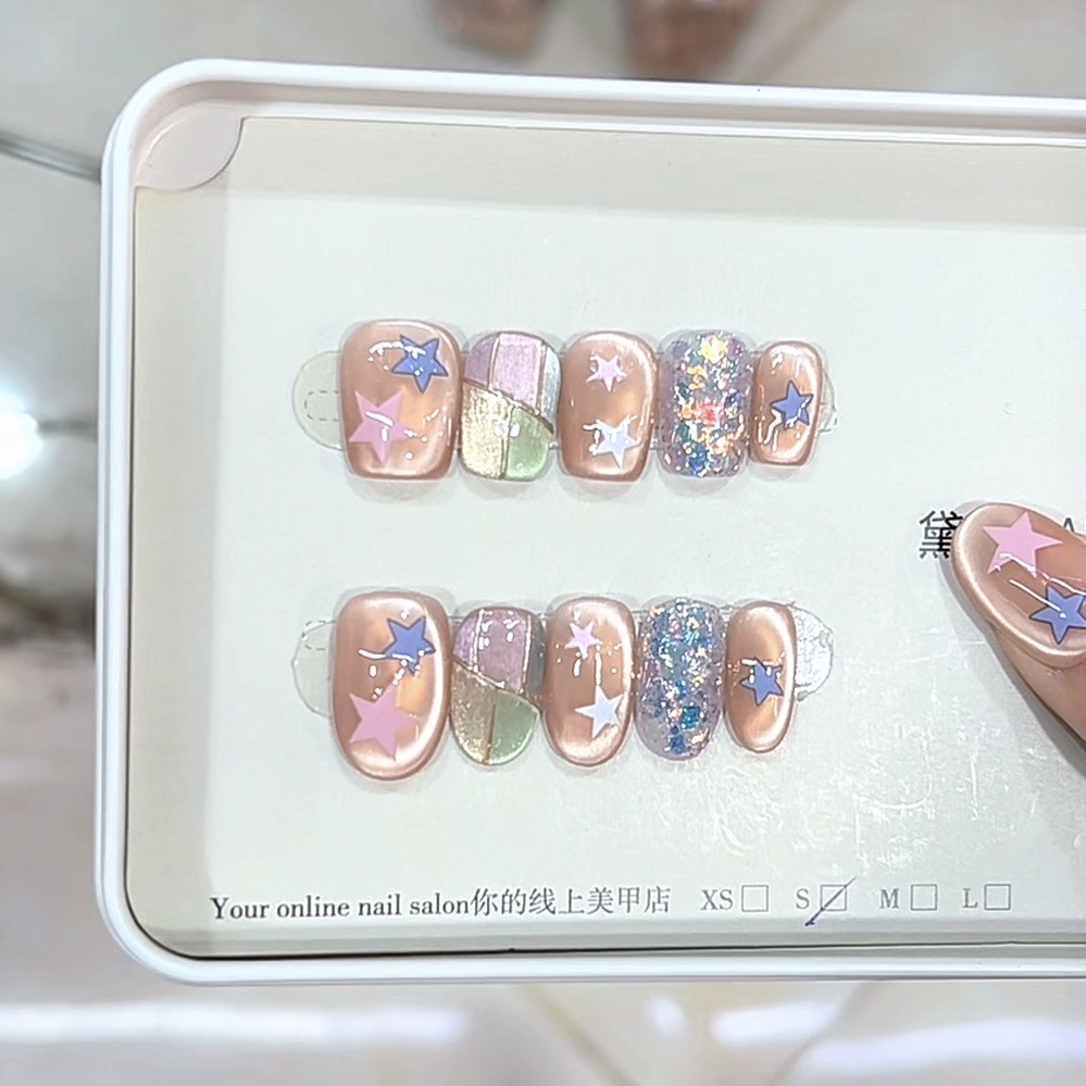 3000 NAIL “彩色五角星”设计师高定原创纯手工高级猫眼显白穿戴甲