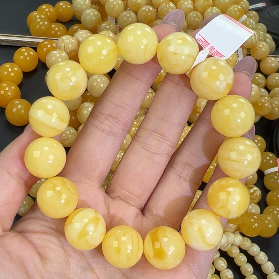琥珀未镶嵌手链32.7黄白妖花