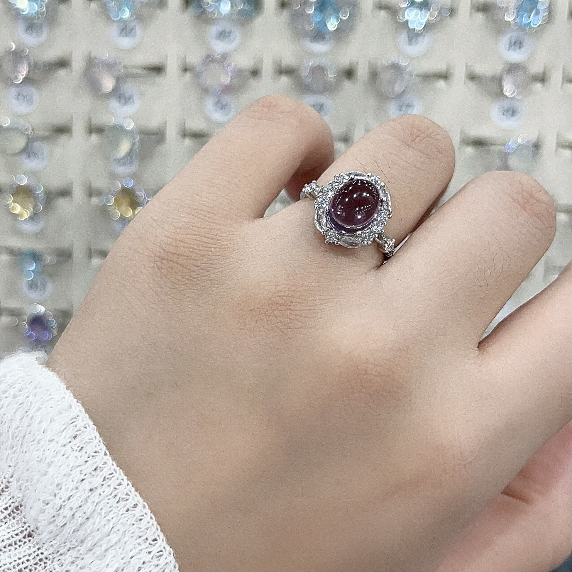 玺楠祥• 高品质s925银镶紫水晶繁花戒指
