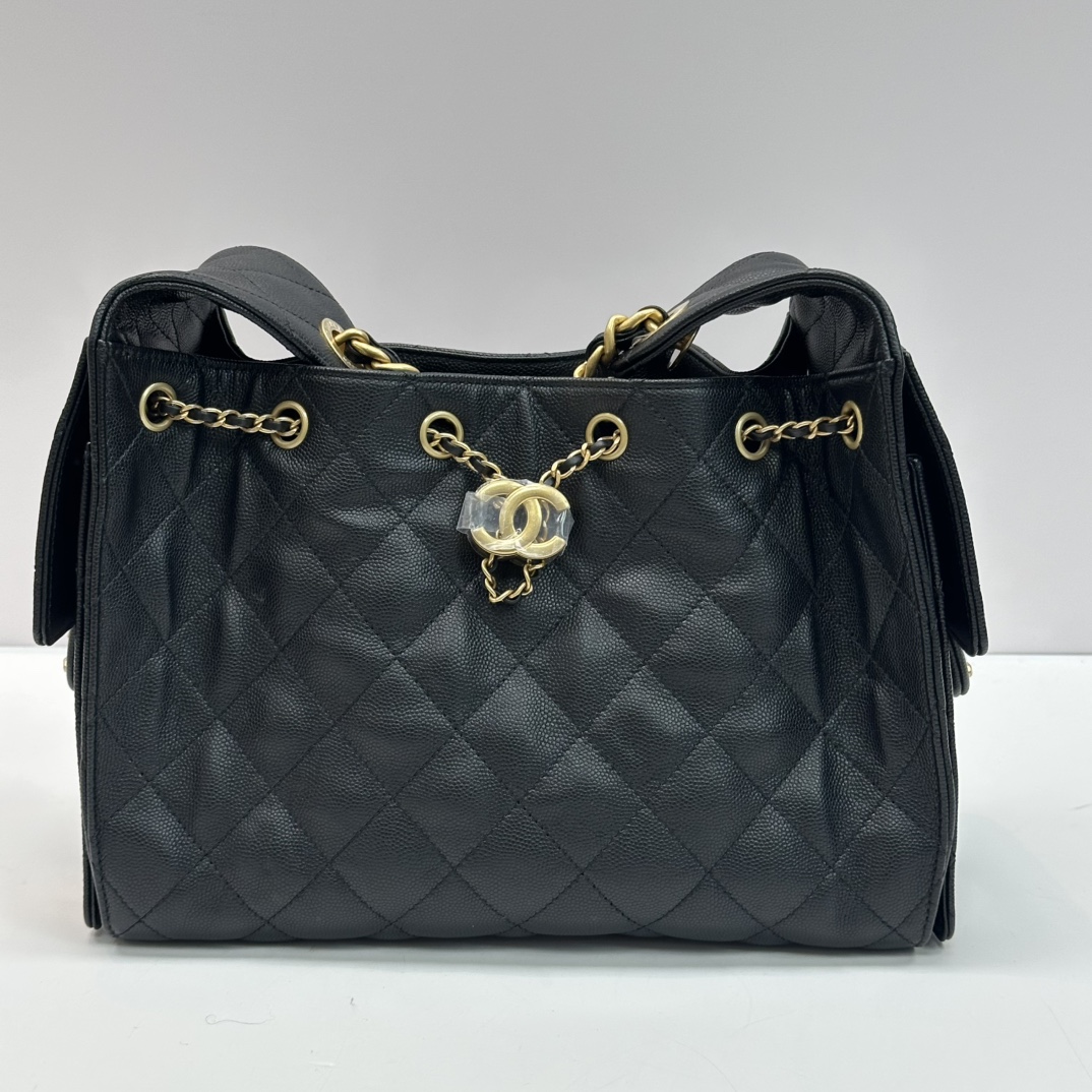 95新 Chanel/香奈儿 25bag黑金油蜡皮小号手提单肩 hobo包  31664