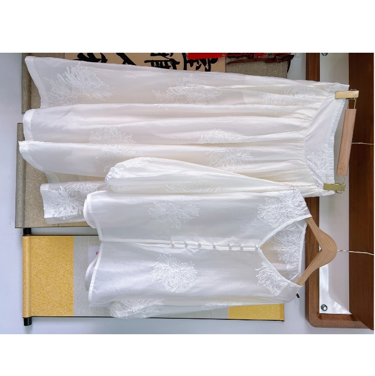 新中式防晒套装国风两件套刺绣套装 淡雅菊 