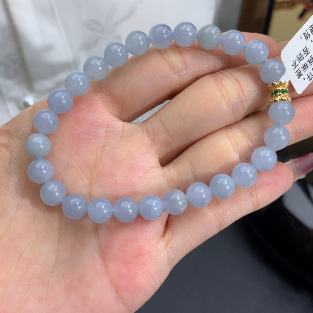 翡翠手链未镶嵌卡7胶润蓝手串