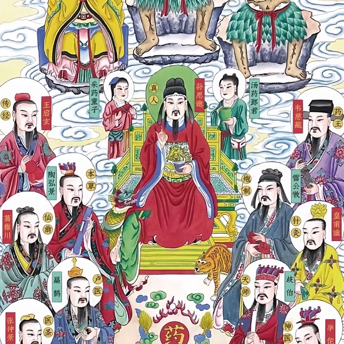 新款药王图画伏羲孙思邈华佗全图实木挂画