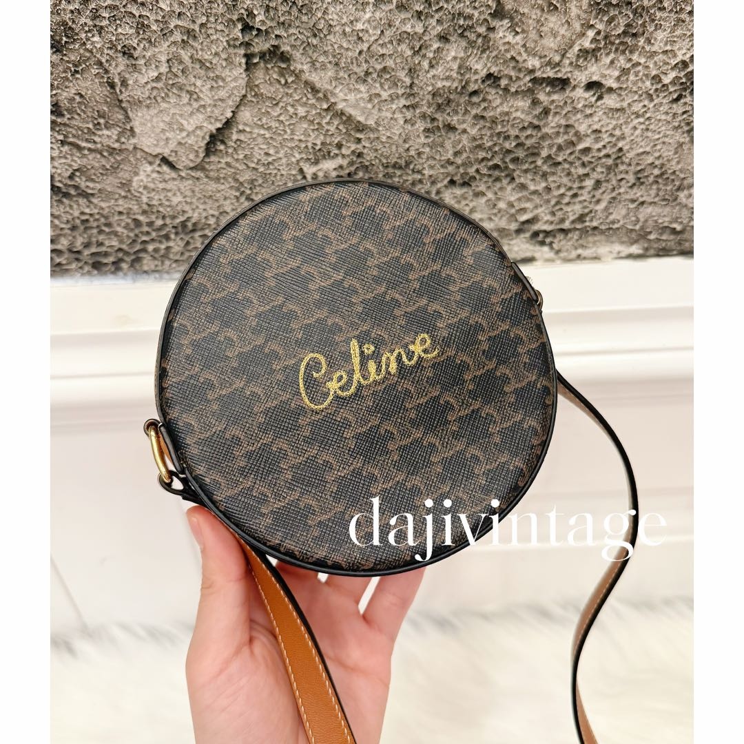 95新 Celine/思琳 大吉中古/Celine瑟琳刺绣圆饼斜挎包