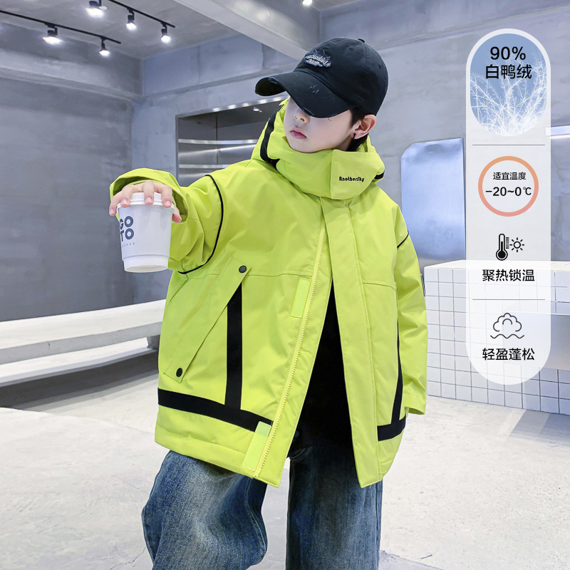 男童冬季潮牌白鸭绒保暖加绒羽绒服2025新款儿童冬装中大童装