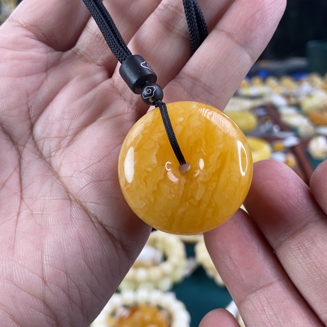 琥珀珠宝奇石未镶嵌焦皮虎皮纹平安扣11.2