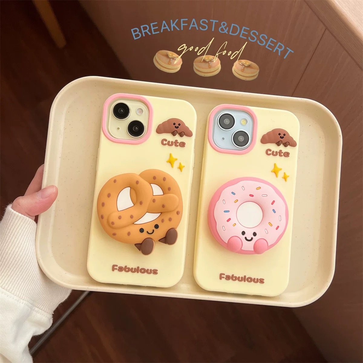 【苹果】甜甜圈面包支架适用iPhone16卡通可爱立体女款硅胶手机壳