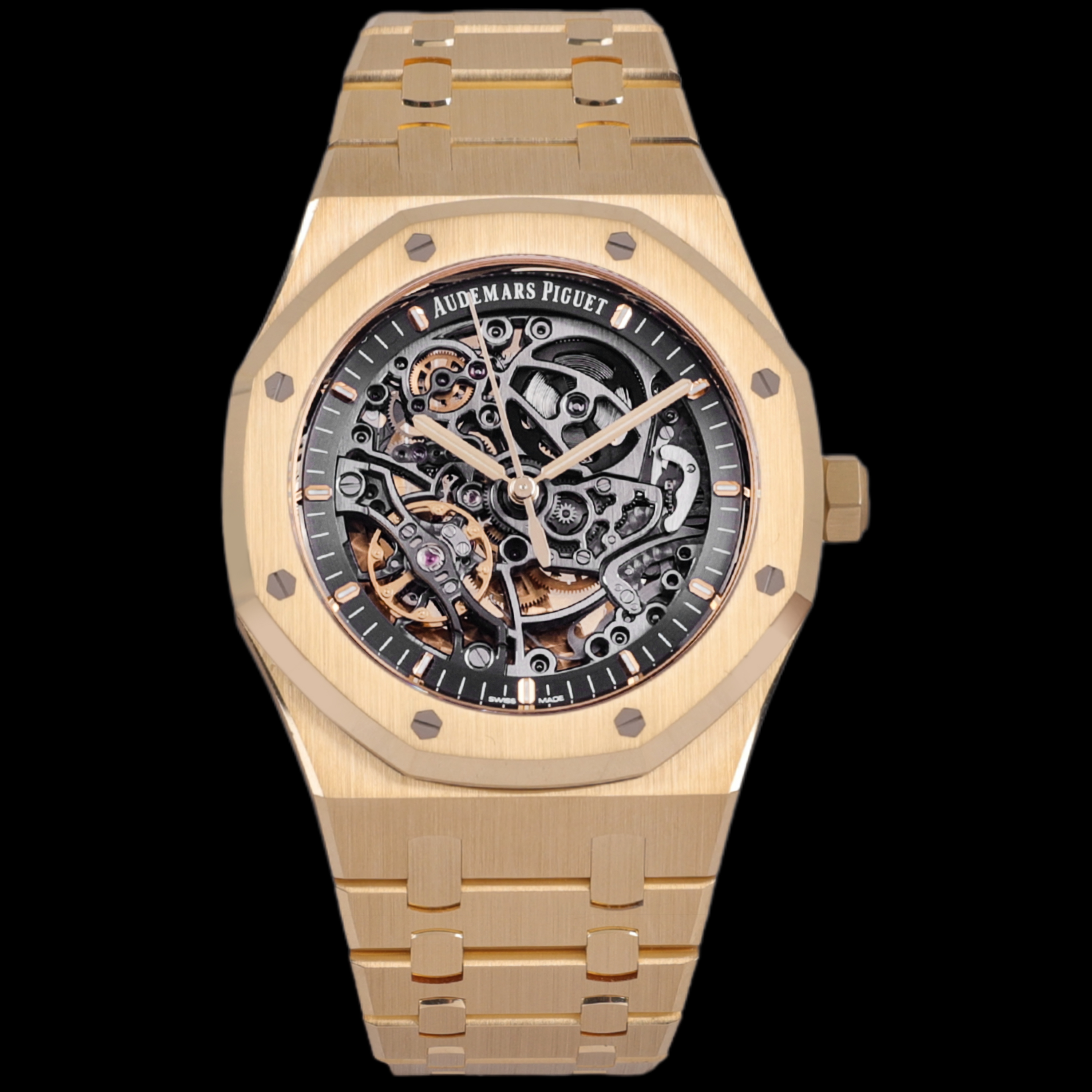 未使用 AIPE/爱彼 童/黄金镂空双摆轮15407/25年全套试戴品/41mm