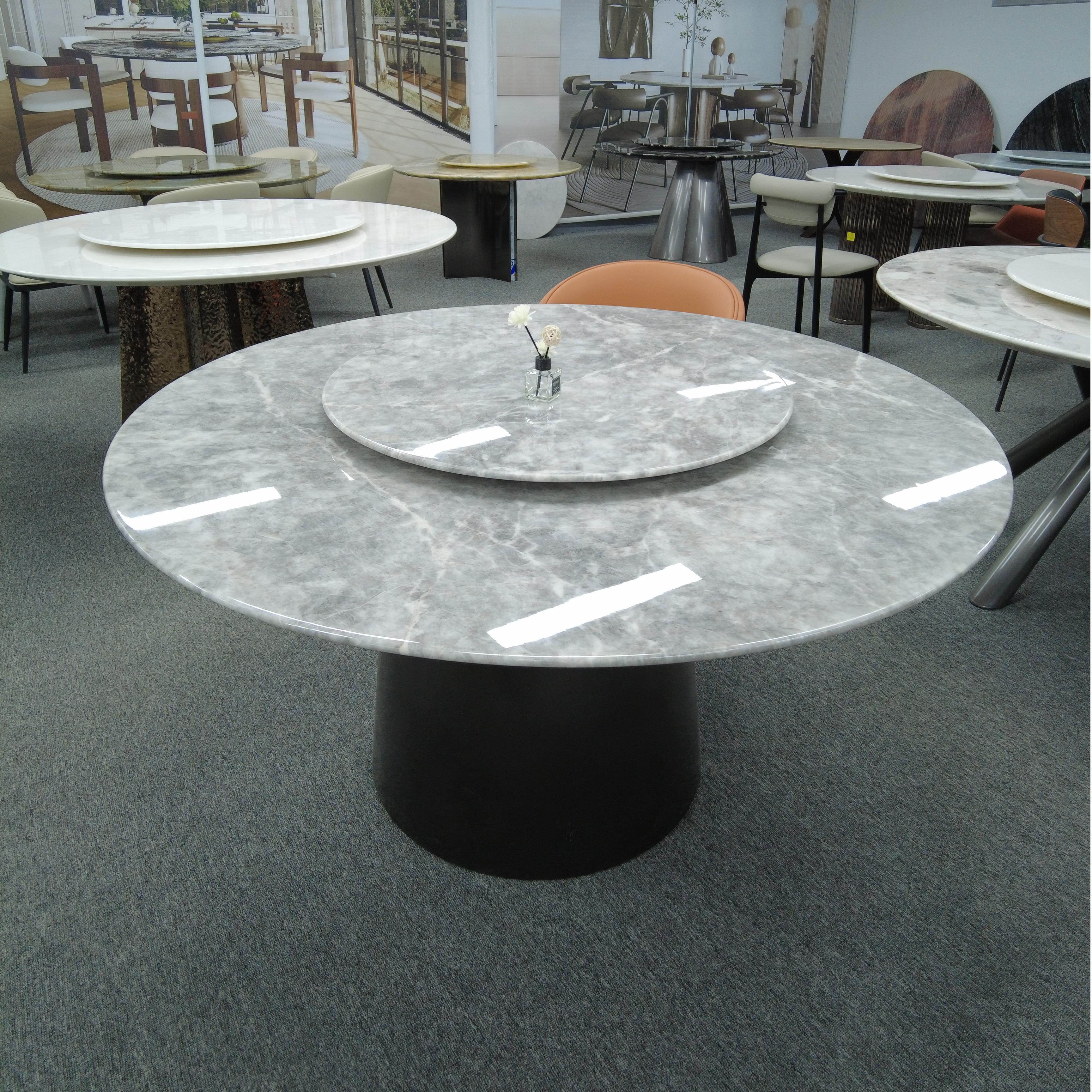 天空灰奢石圆桌 天然大理石 现代简约风格家用简约别墅聚会饭桌