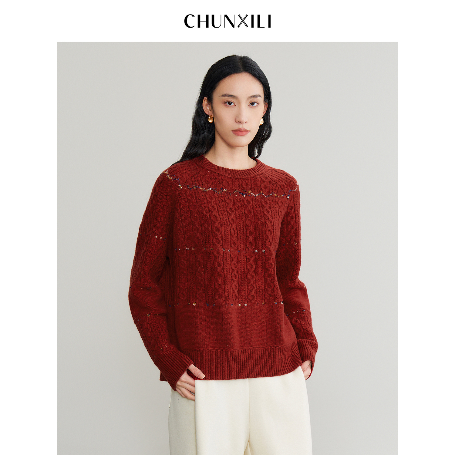 【北海道】CHUNXILI/春熙里 秋冬气质圆领羊毛针织衫 D00M54145
