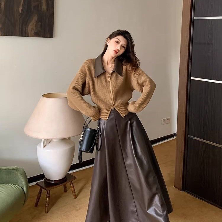秋季穿搭一整套女2025新款美拉德时尚减龄针织衫高腰半身裙两件套