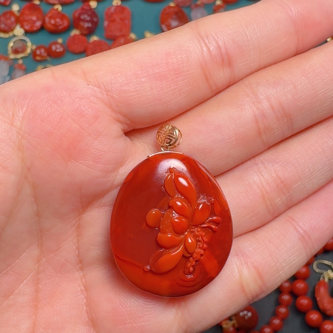 南红玛瑙南红18K金镶嵌