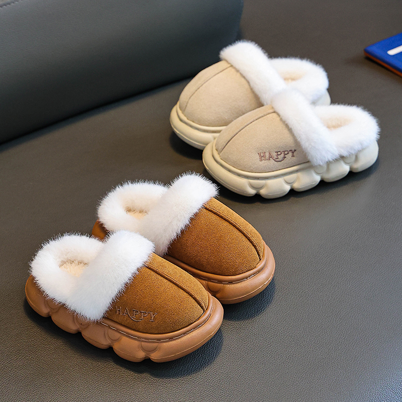 儿童棉拖鞋秋冬季男童休闲防水小孩居家室内女童亲子宝宝包跟棉鞋