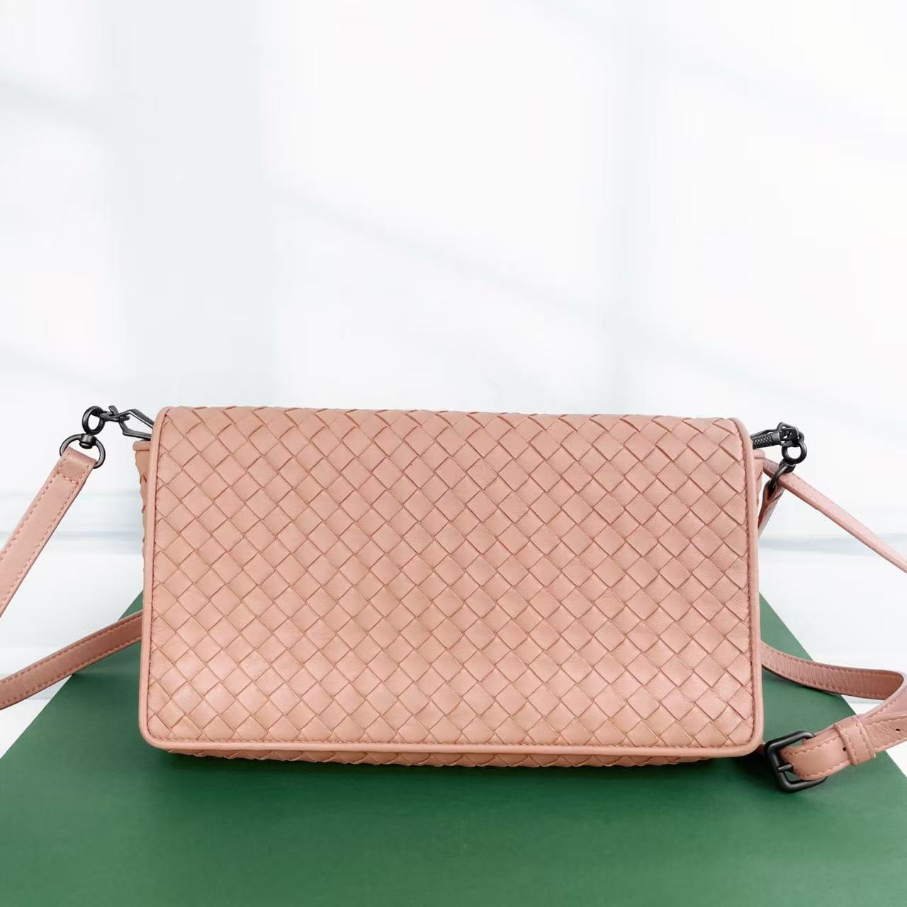 95新 BOTTEGA VENETA/葆蝶家 bv粉色编织单肩1698/二奢包包