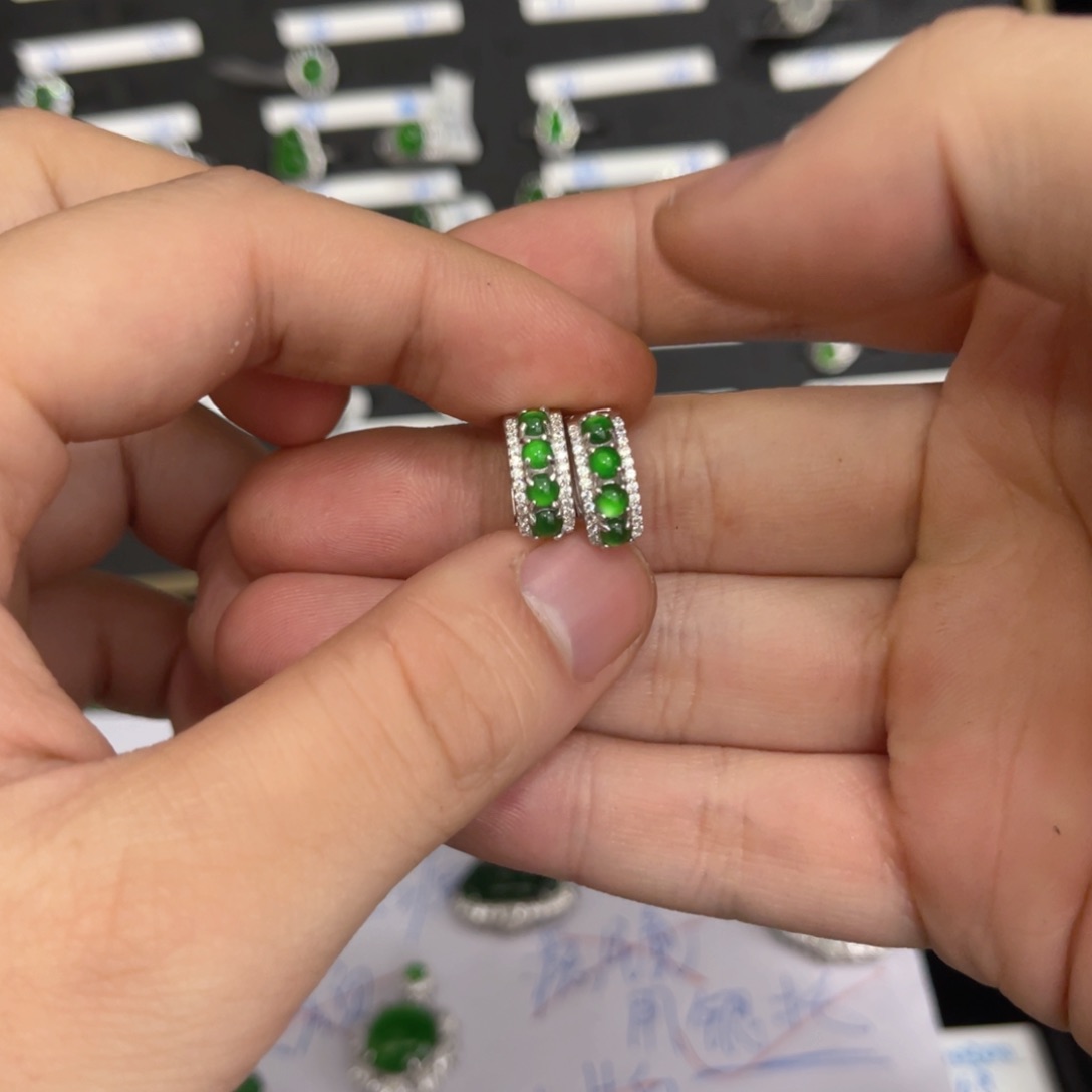 翡翠戒指银S925镶嵌翡翠耳包