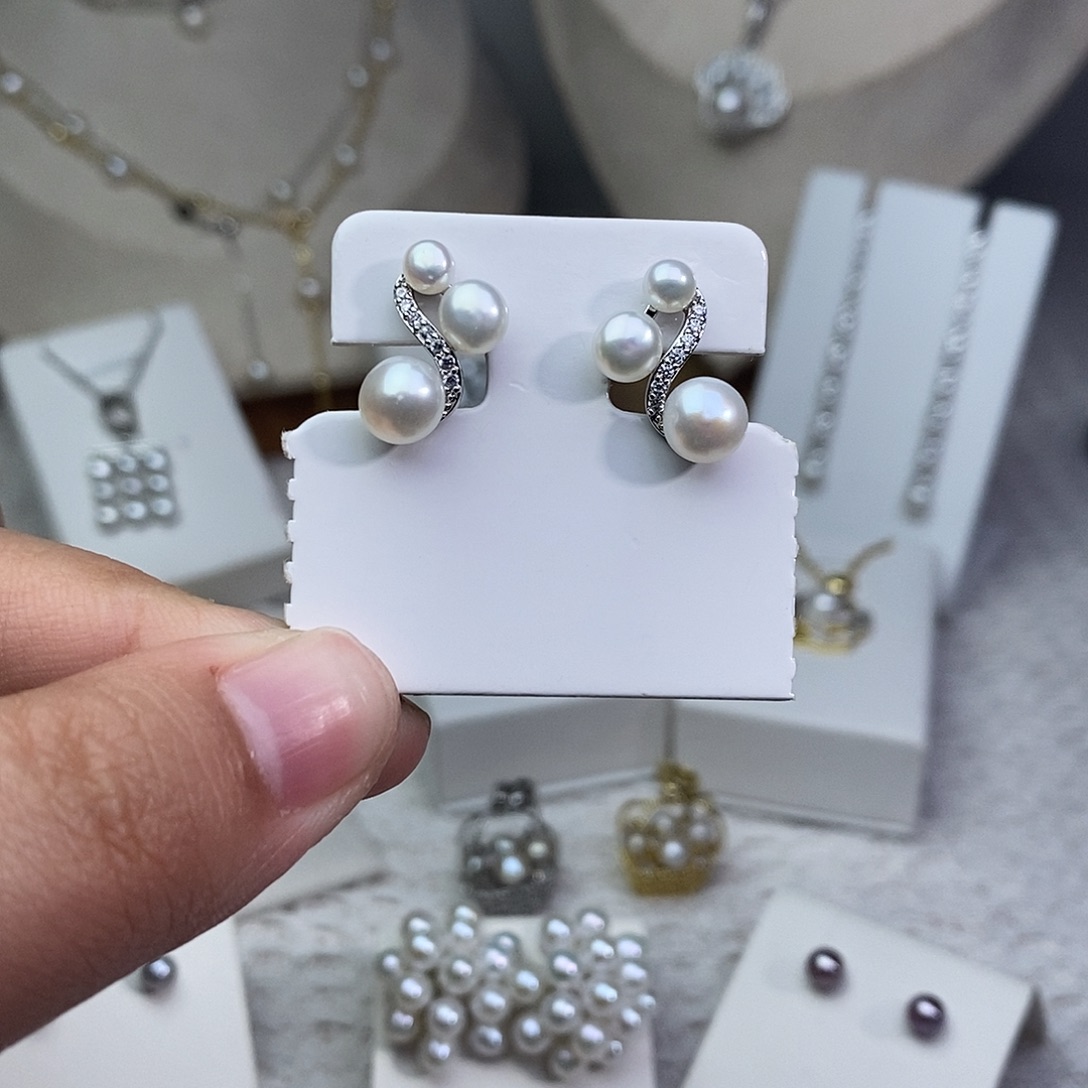 耳饰银S925镶嵌淡水珍珠