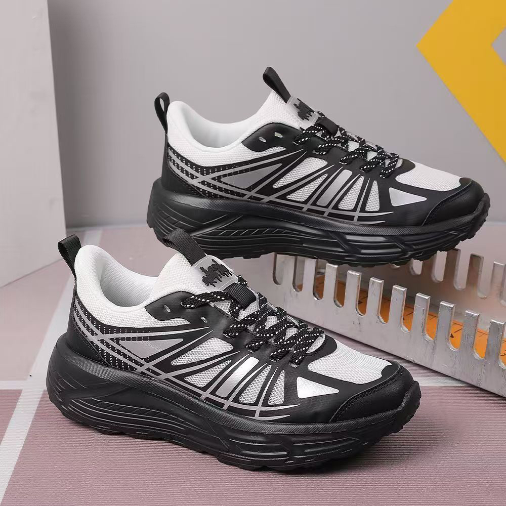 春秋新款黑白熊猫网面减震男女跑步休闲户外运动鞋