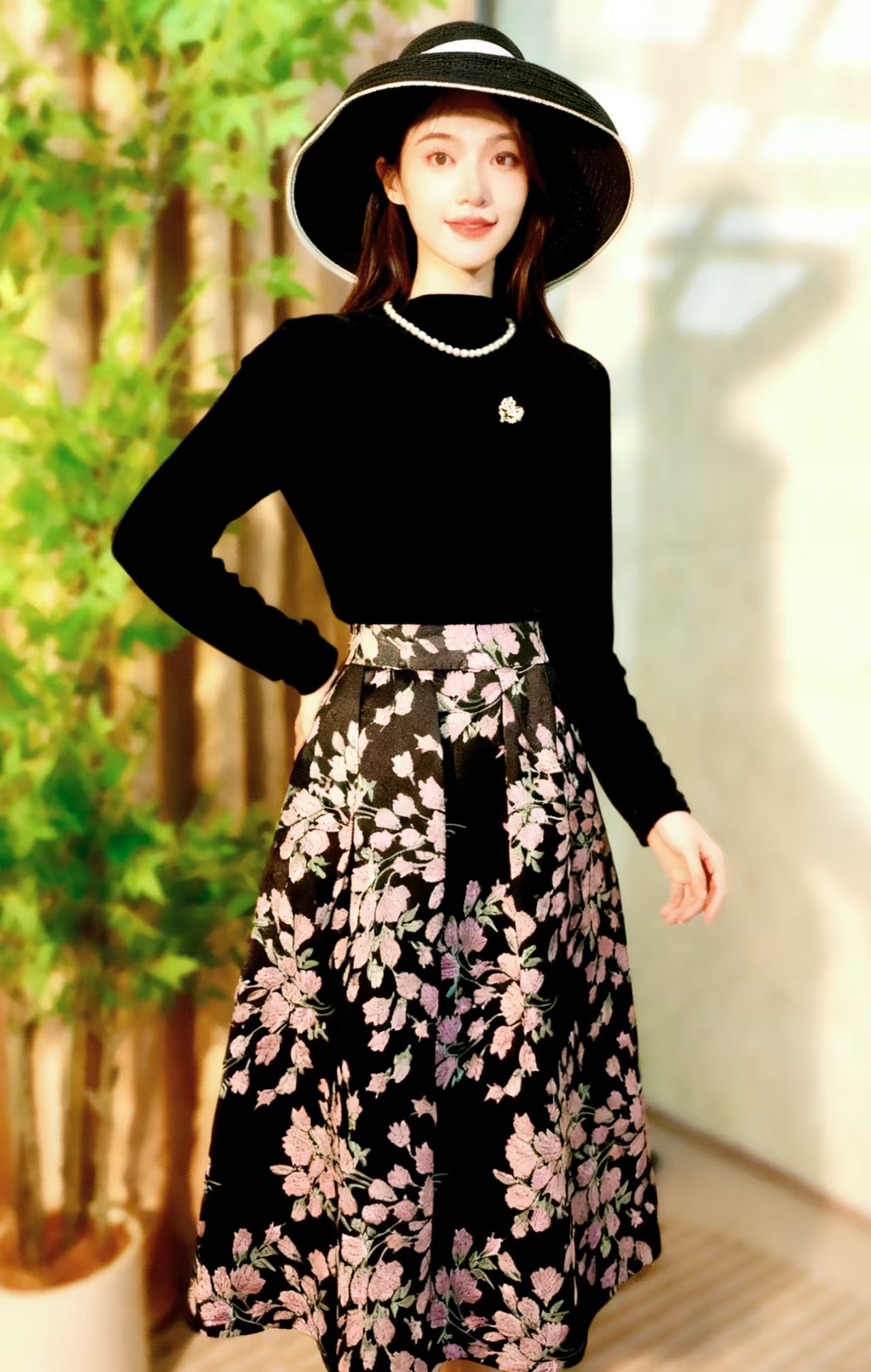 2025秋季新款提花半身裙绣花伞裙遮胯显瘦法式高腰裙