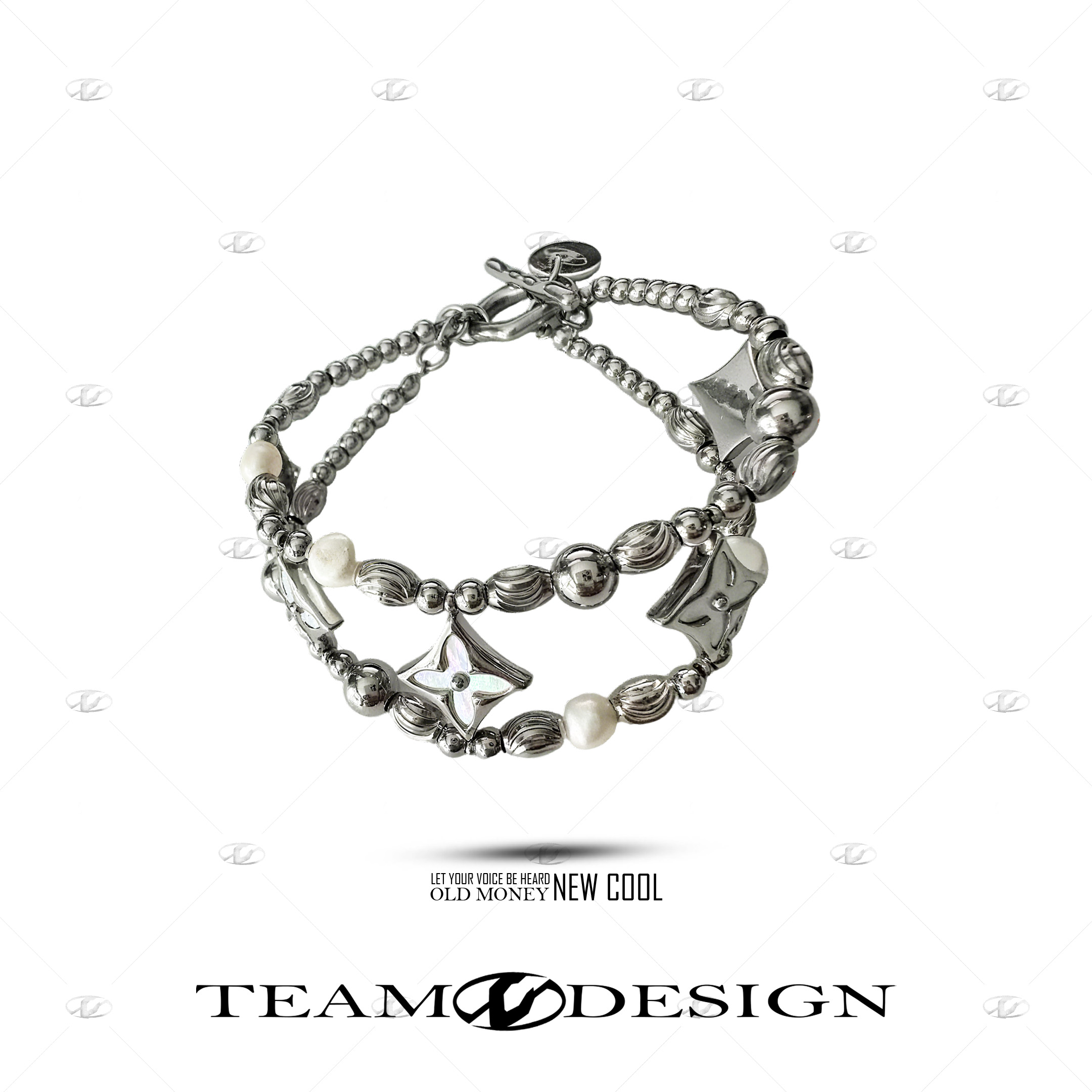 钛钢手链 SS47时尚INS连排花卉十字星百搭四角星银色手链约20CM