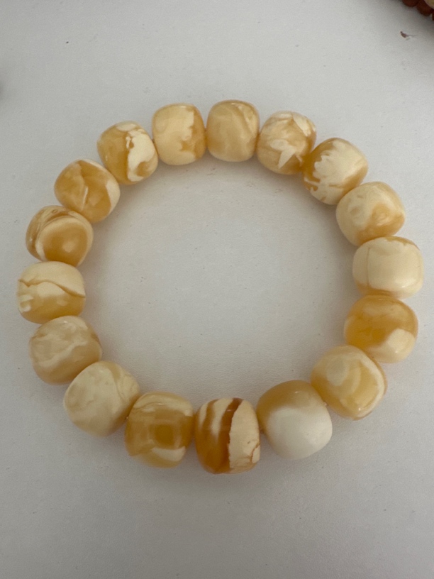 13.5mm天然原矿琥珀蜜蜡金瓷白荧光聚宝盆特色