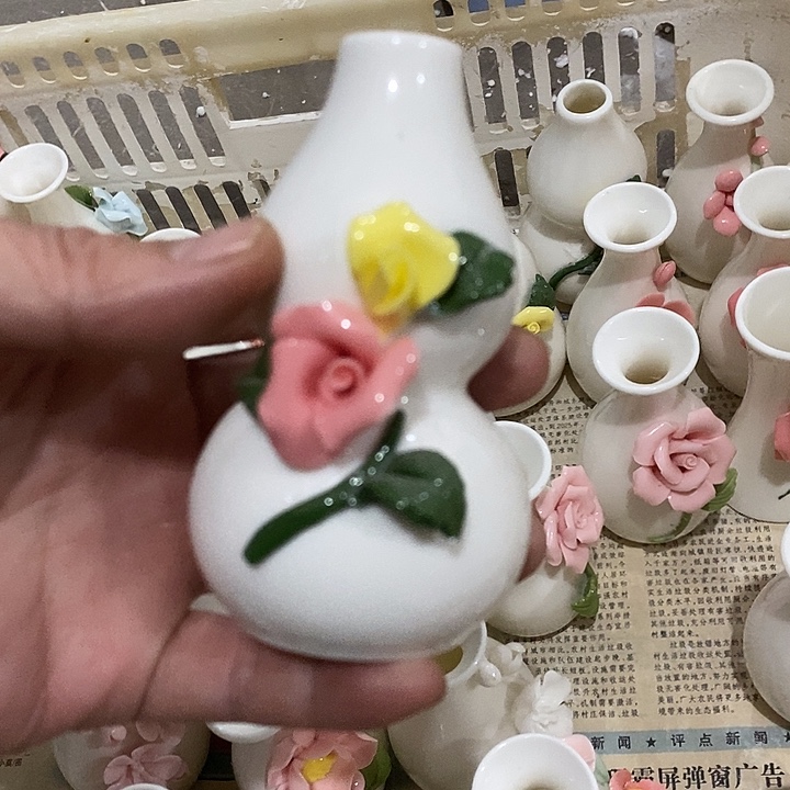 瓷片纯手工陶瓷花摆件瑕