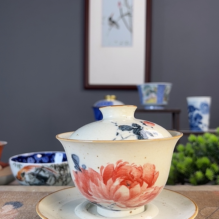 摆件景德柴烧茶杯多人