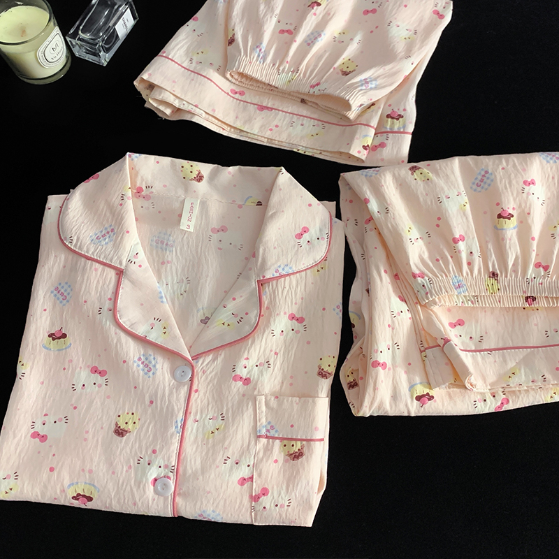 【粉色kitty】日系可爱卡通兔睡衣短袖短裤三件套装少女夏季家居服