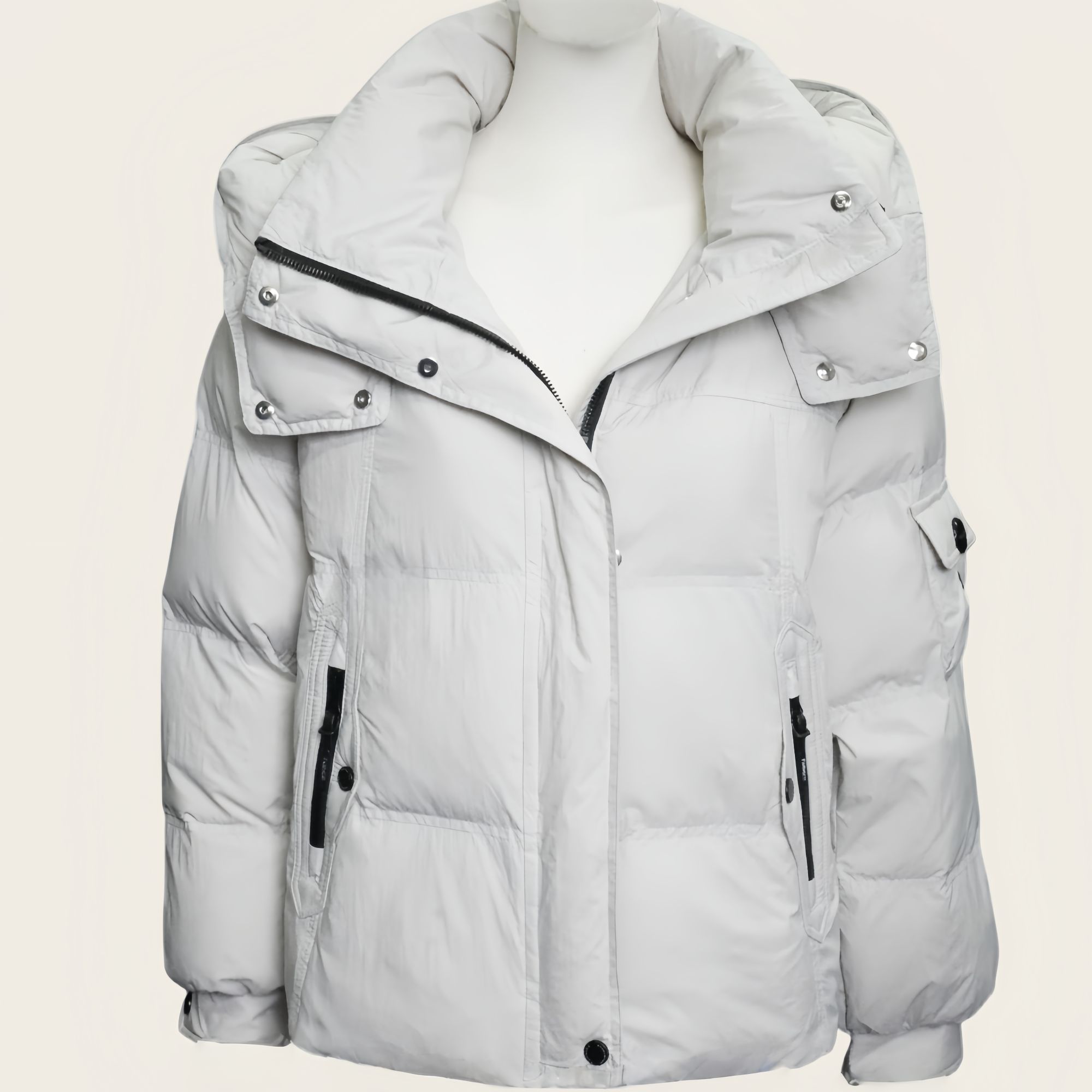 连帽短款纯色冬季女款保暖羽绒服白色冬季潮流简约（6610）