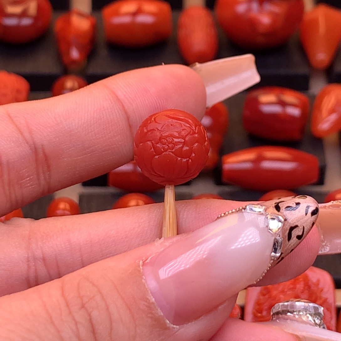 南红玛瑙未镶嵌精工货头高品莲花珠12.5mm