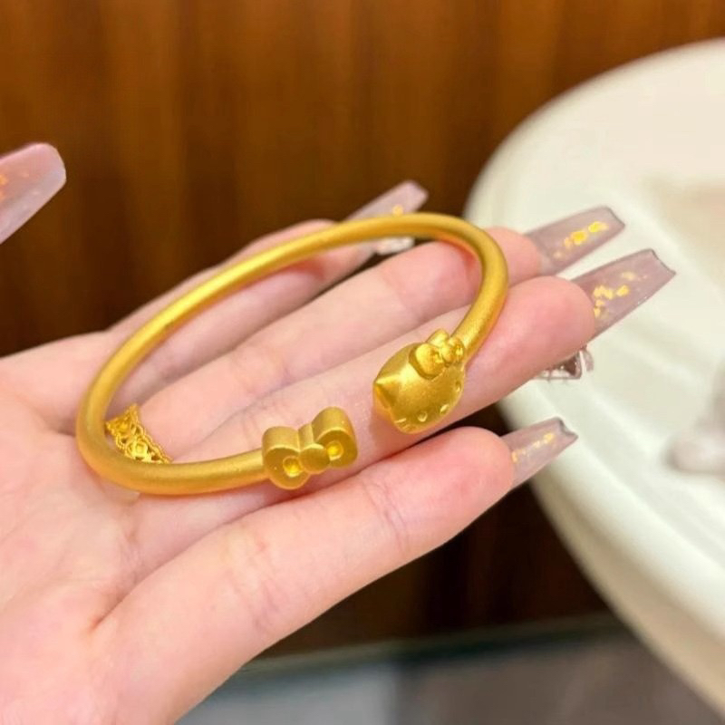 铜合金手镯 金色可爱猫咪手镯女轻奢时尚少女感开口手环送女友