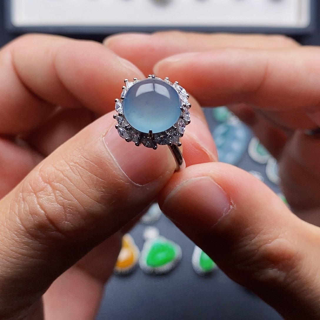 银S925镶嵌戒指翡翠戒指