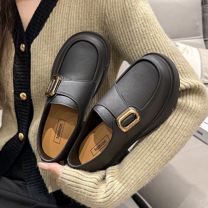 小香风乐福鞋女春秋季外穿2025新款懒人一脚蹬厚底耐磨防滑包头鞋