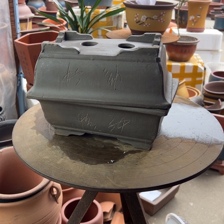 紫砂26+26刻绘马槽 口径26×18×10