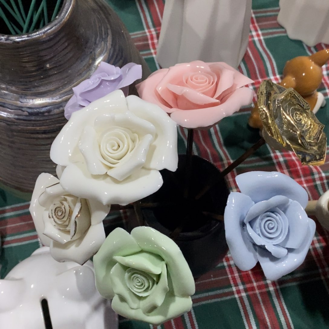 瓷片3朵玫瑰花，包邮