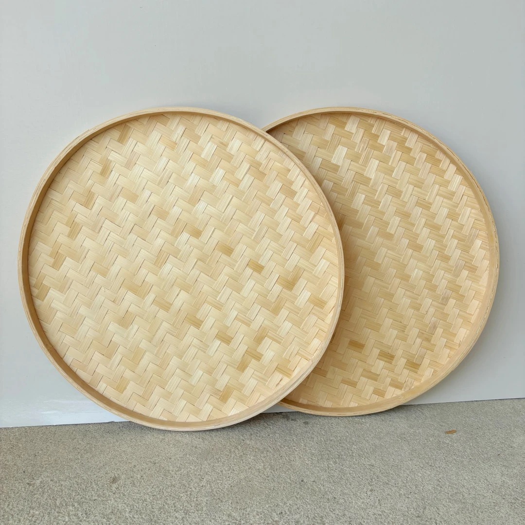 竹黄无孔60+60公分家用晾晒收纳竹编簸箕