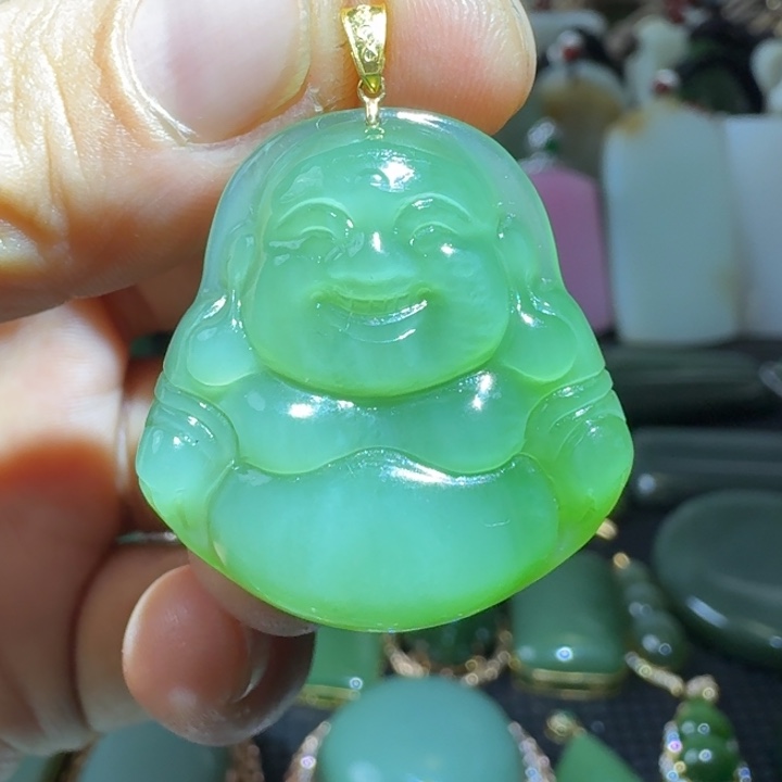 吊坠(不含链)18K金镶嵌和田玉佛公猫眼卡30