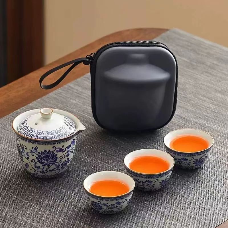 BB174-黄汝窑勾藤快客旅行茶具套装