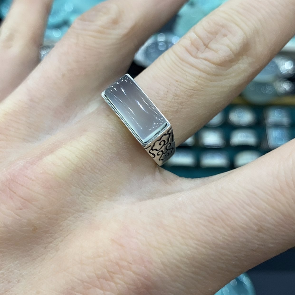 【闪购商品】蛇纹石玉戒指银S925镶嵌