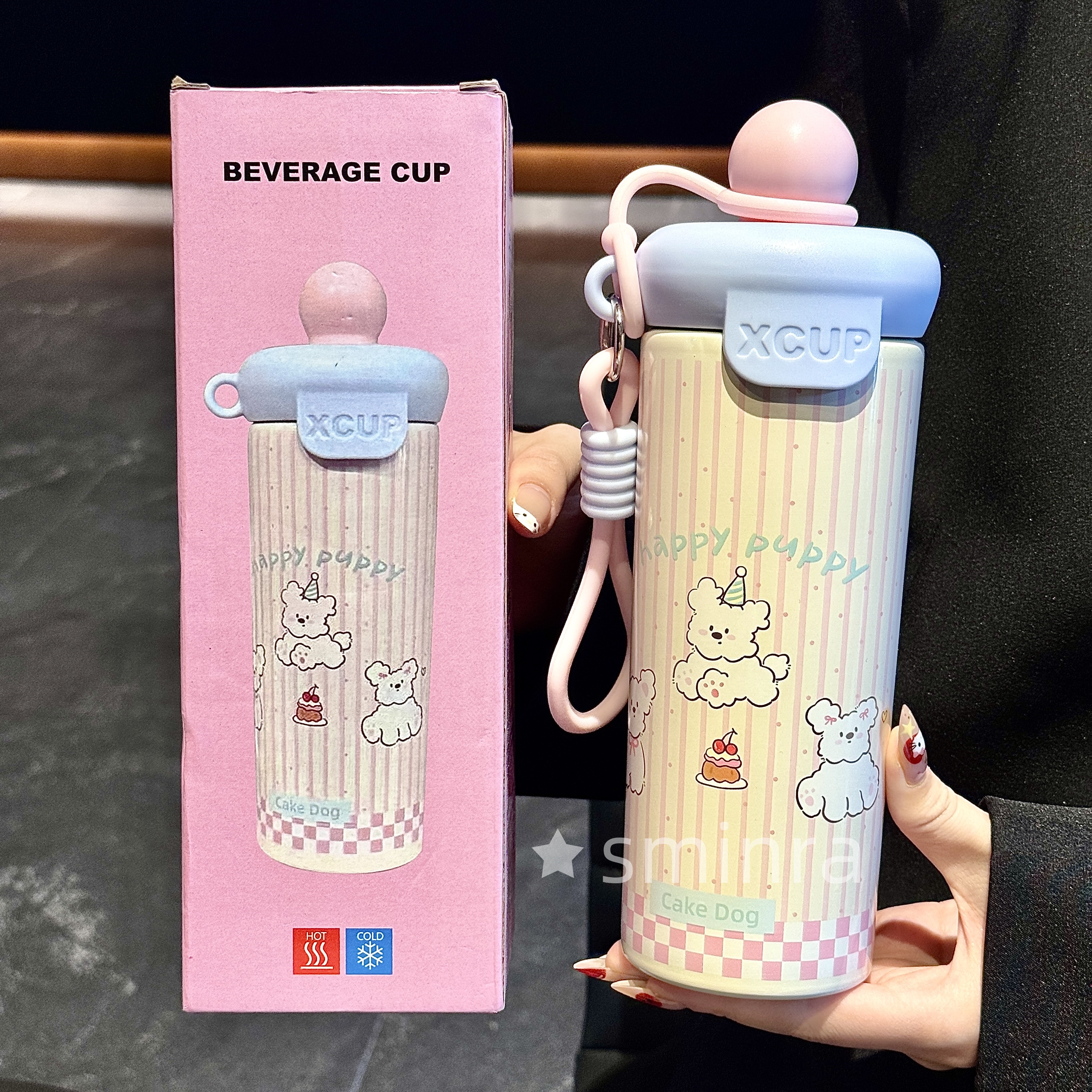 线条小狗保温杯女生高颜值可爱吸管杯子学生便携2025新款咖啡杯夏