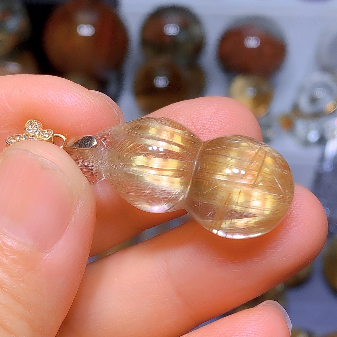 水晶吊坠银S925镀金镶嵌天然水晶