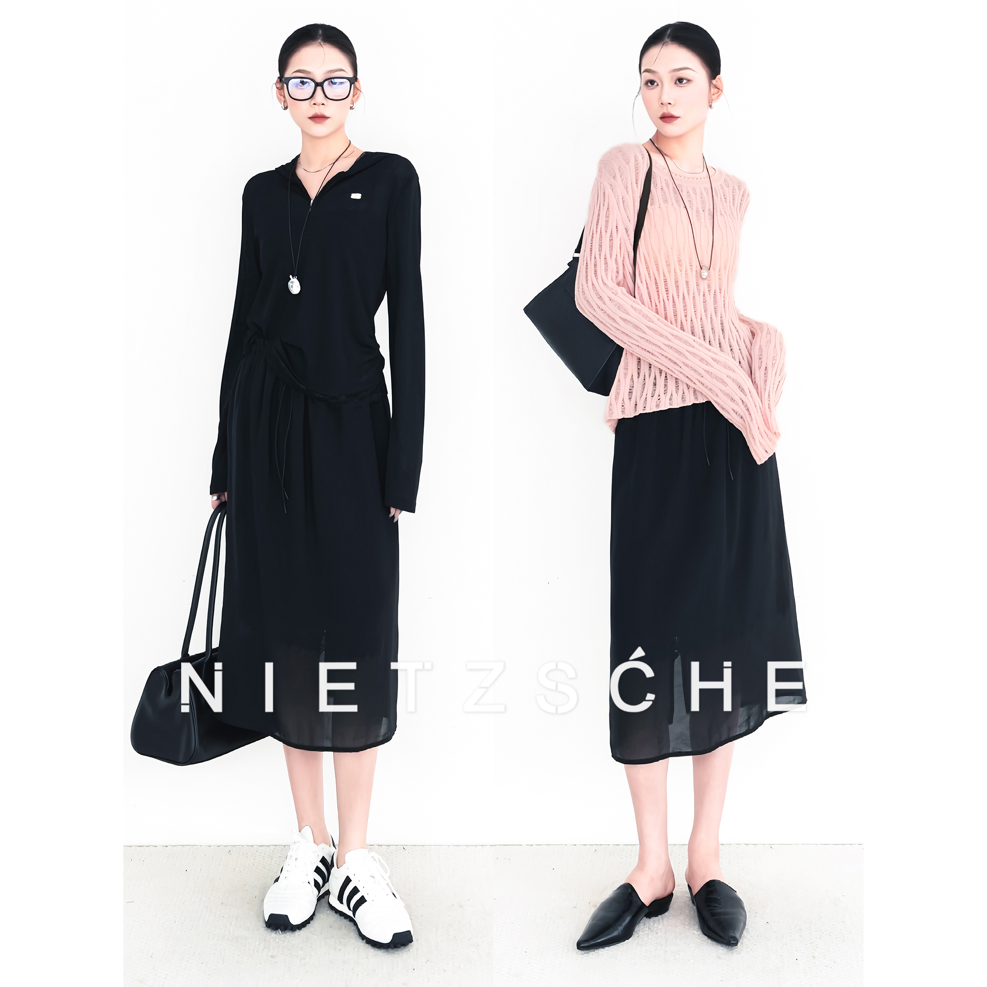 Nietzsche｜轻盈蕾丝｜人丝！春夏款松紧腰蕾丝拼接亲肤黑半裙7959