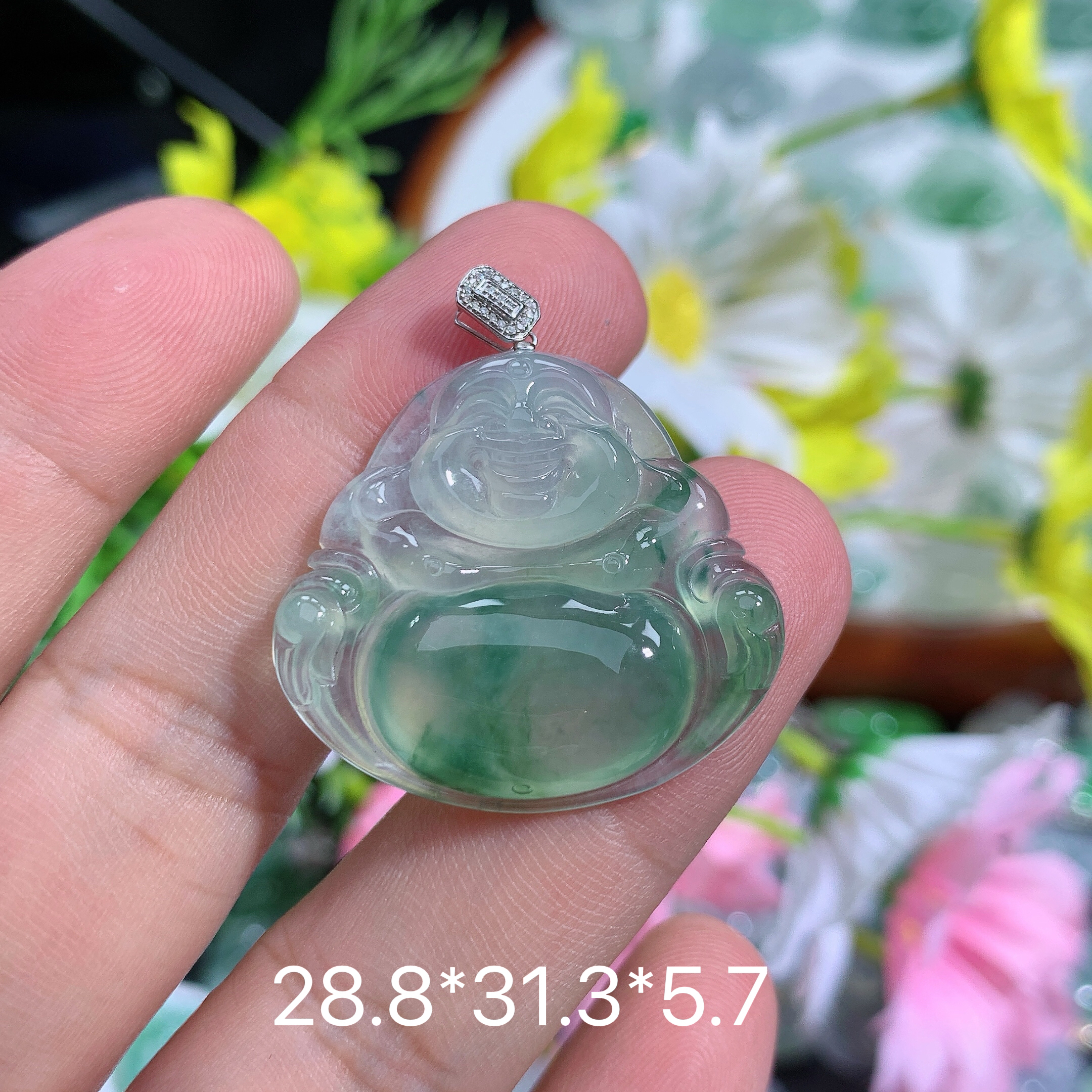 缅甸天然翡翠A货冰种飘花佛公吊坠刘百搭气质精美女士玉石精致