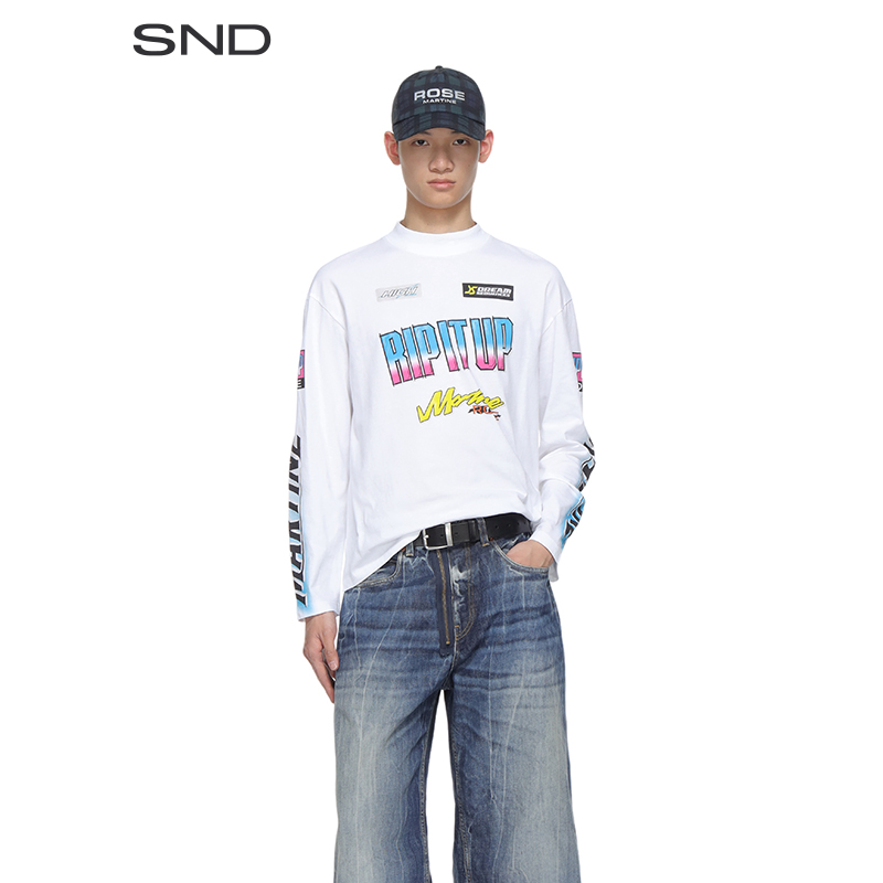  【MARTINE ROSE 设计师品牌】SND SS25 漏斗领长袖T恤 时尚休闲