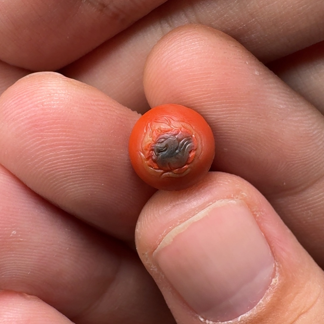 南红玛瑙包浆雕刻博古玄鸟10.1mm未镶嵌