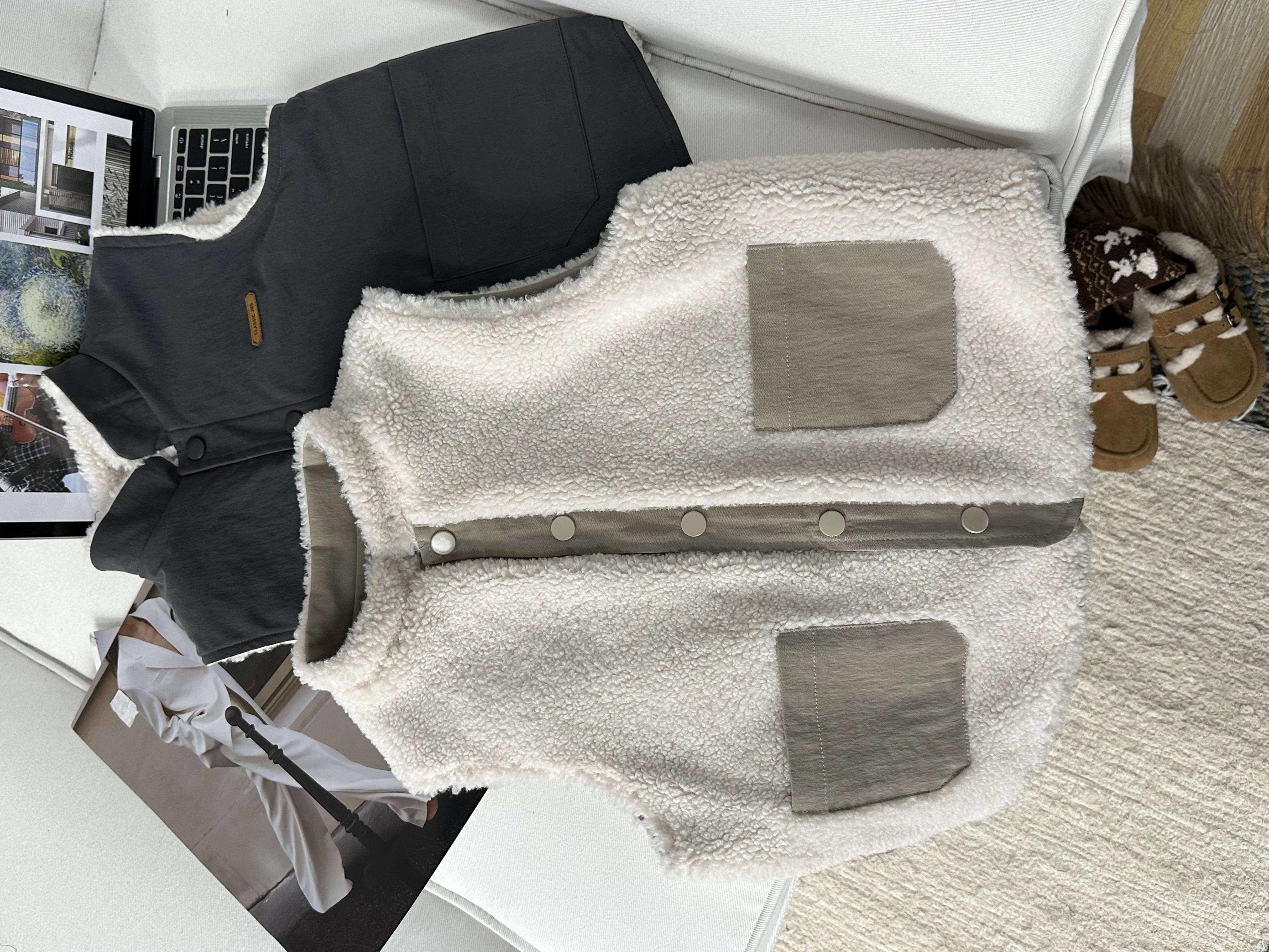 锦棉麦穗绒亲子正反两面穿马甲 亲子装男女童百搭韩系  2025849