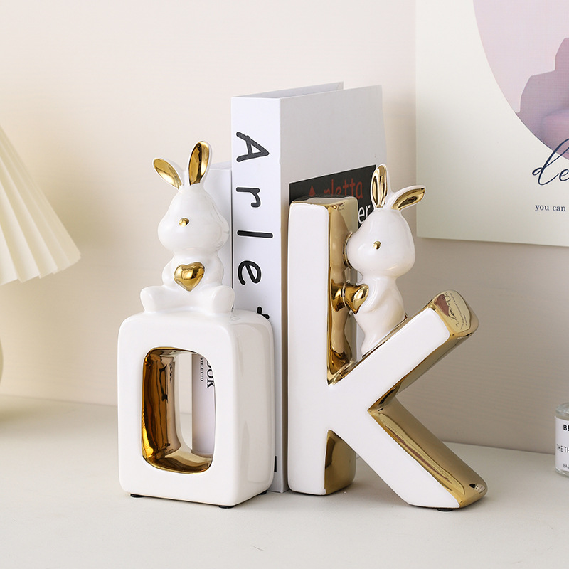 创意兔子书立架摆件客厅办公室家居大气装饰品电视柜轻奢可爱高档